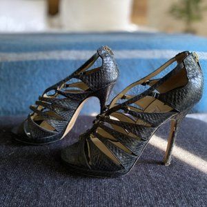 Jimmy Choo Midnight Green/Black Strappy Sandal Pumps